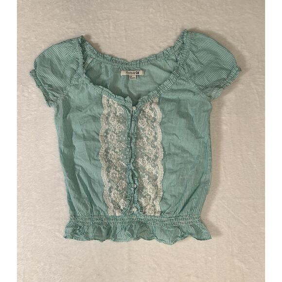 Forever 21 Vintage Y2K Lace Cotton Puff Sleeve Top Size S Peasant Cottage Fairy - Picture 1 of 7